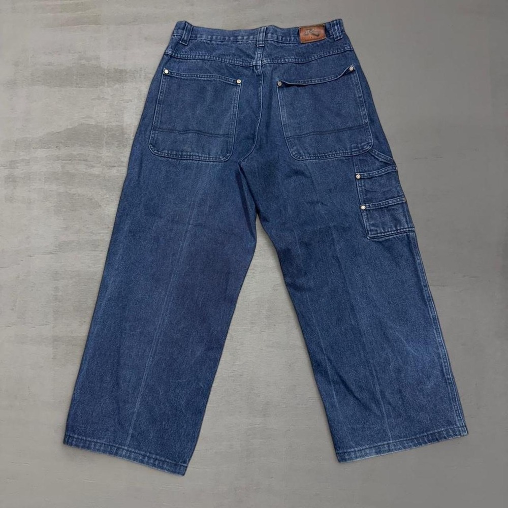 Y2K Results Wide‎ Bottom Carpenter Jeans Blue Baggy Denim Utility Pants 32 x 26